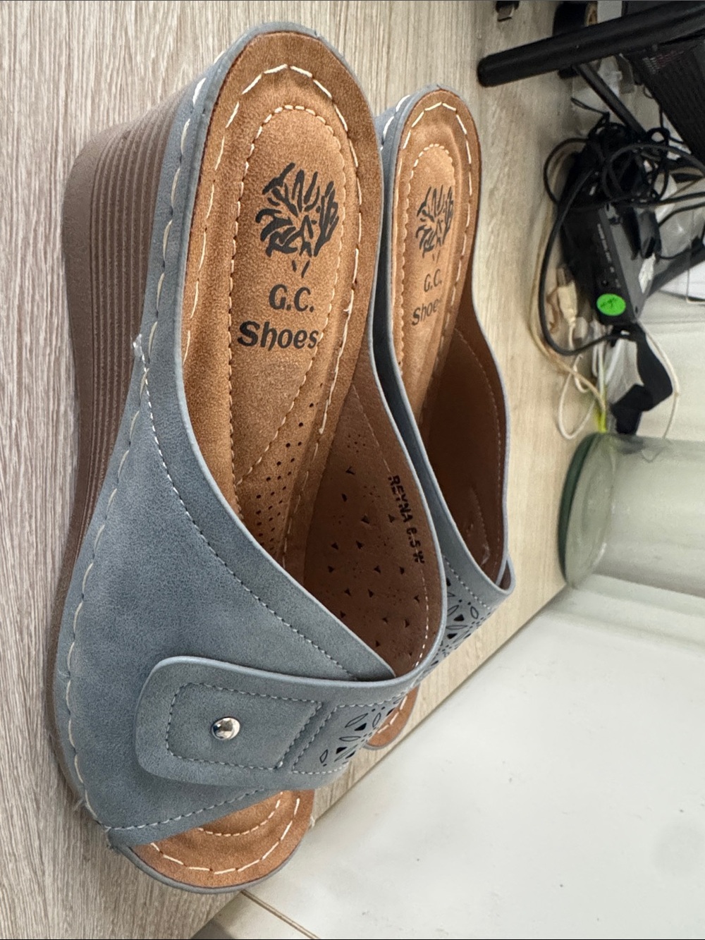 G.C. Shoes Women's Light Blue Suede Wedge Mules